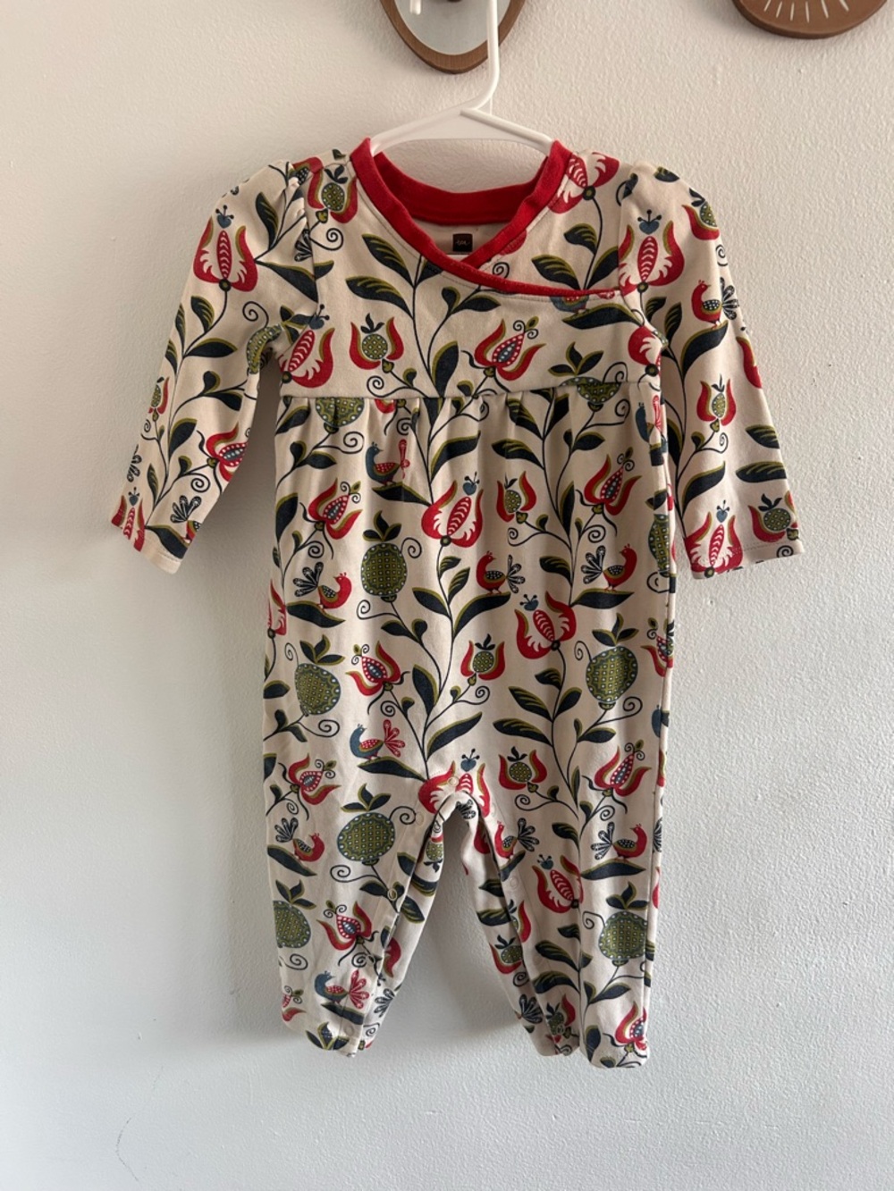 Tea brand 100% Cotton Floral Print One-Piece in Cream and Red